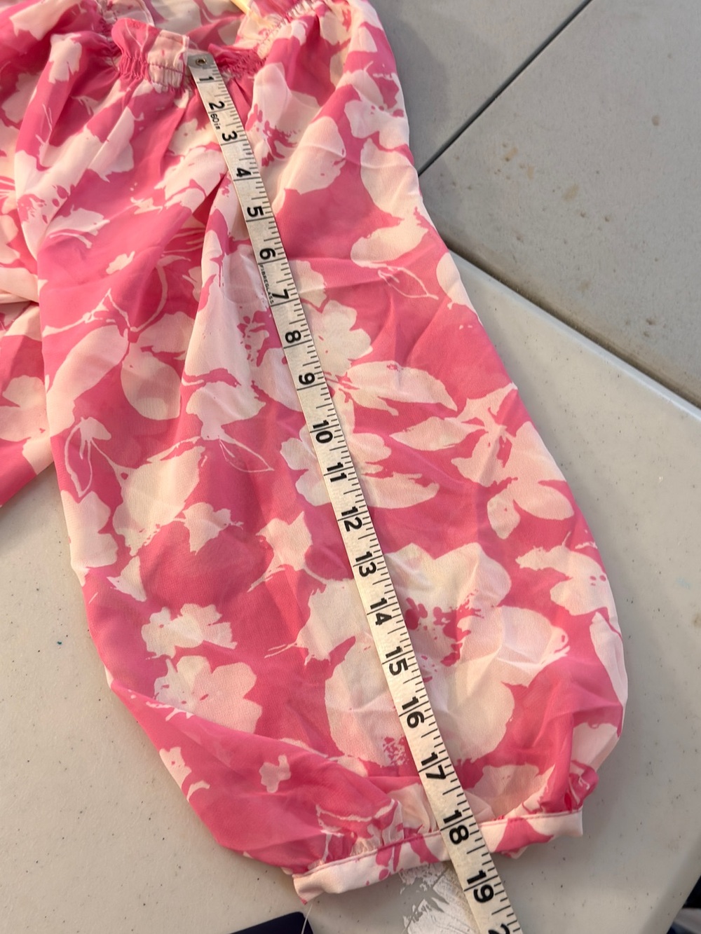 Chaps Pink and White Floral Ruffle Peasant Blouse - Picture 6 of 8
